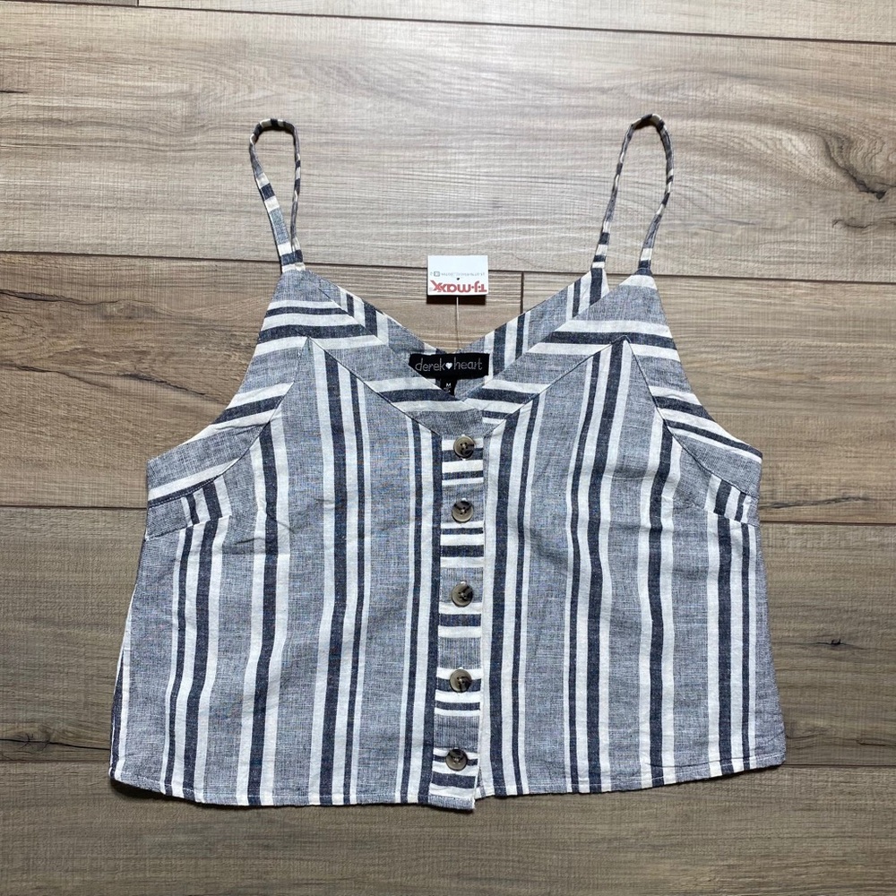 Derek Heart Womens‎ Cropped Striped Tank Top Size Medium Cream Gray